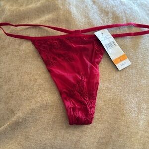 NATORI Lavish Red Embroidered Thong Sz S NWT